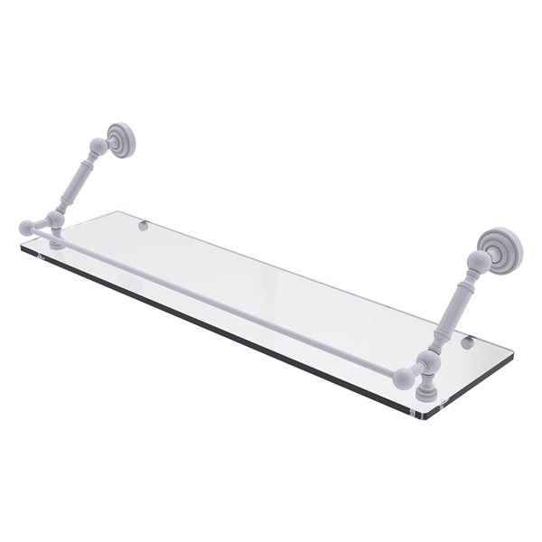 Allied Brass Dottingham Matte White 1-Tier Wall Mount Glass Floating Shelf with Gallery Rail