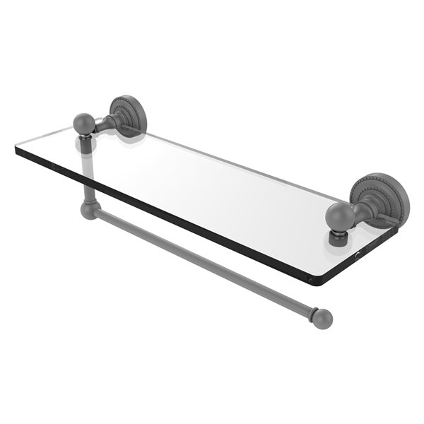 Allied Brass Dottingham Matte Grey 1-Tier Wall Mount Glass Shelf with Paper Towel Holder
