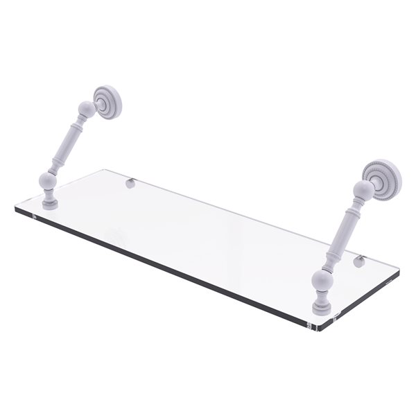Allied Brass Dottingham Matte White Wall Mount 1-Tier Glass Bathroom Floating Shelf