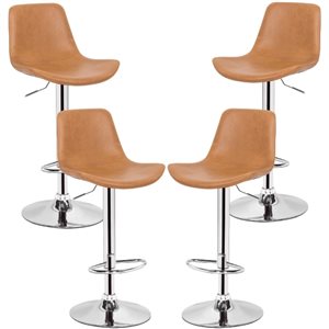 Boomer Tan Leather Upholstered and Stainless Steel Base (Set of 4)