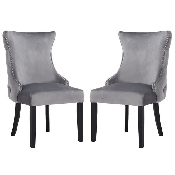 Plata Import Stonefort Grey Velvet, Grey Velvet Dining Chair Wooden Legs