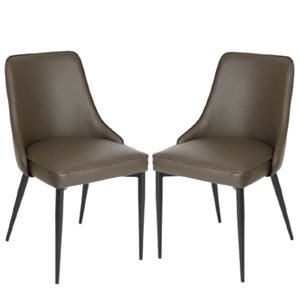 Plata Import Rob Metal Chair with Taupe Leather Upholstery - Set of 2