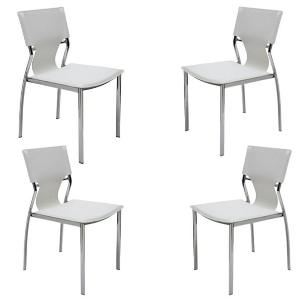 Plata Import Venice Metal Chair with White Leather Upholstery - Set of 4