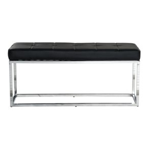 Plata Import Cisne Black Leather Upholstered Bench with Chrome Frame