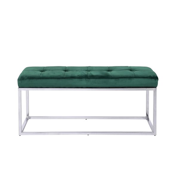Image of Plata Import | Cisne Green Velvet Upholstered Bench With Chrome Frame | Rona