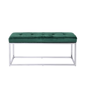 Plata Import Cisne Green Velvet Upholstered Bench with Chrome Frame