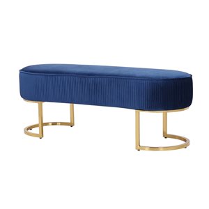 Plata Import Orchid Blue Velvet Upholstered Bench with Gold Metal Frame