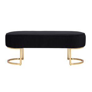 Plata Import Orchid Black Velvet Upholstered Bench with Gold Metal Frame