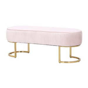 Plata Import Orchid Pink Velvet Upholstered Bench with Gold Metal Frame