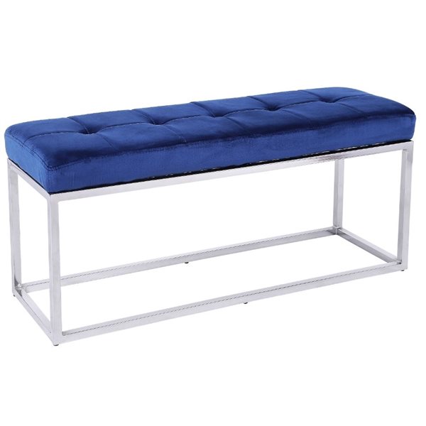Image of Plata Import | Cisne Blue Velvet Upholstered Bench With Chrome Frame | Rona