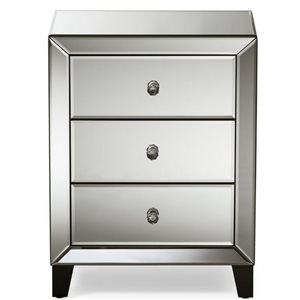 Plata Import Kay I Mirrored Nightstand, Glam Bedside Table