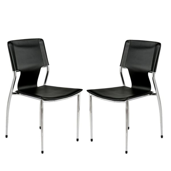 Plata Import Venice Metal Chair with Black Leather Upholstery - Set of ...