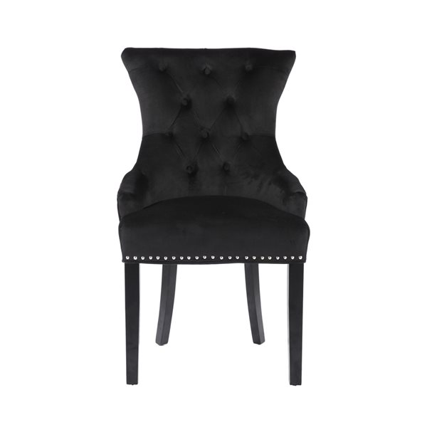 Plata Import Isabella Black Velvet Dining Chair with Wood Legs