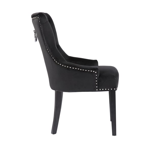 Plata Import Isabella Black Velvet Dining Chair with Wood Legs