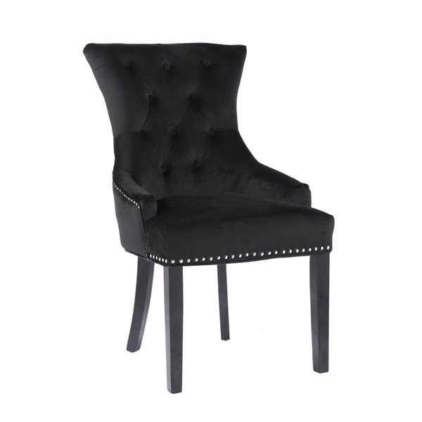 Plata Import Isabella Black Velvet Dining Chair with Wood Legs