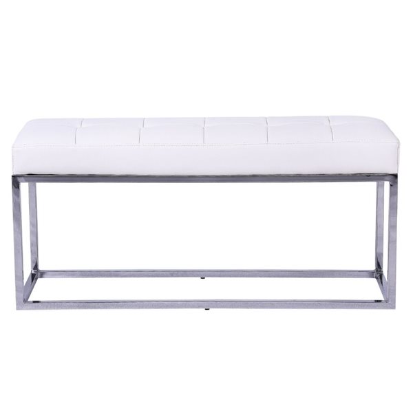 Image of Plata Import | Cisne White Leather Upholstered Bench With Chrome Frame | Rona