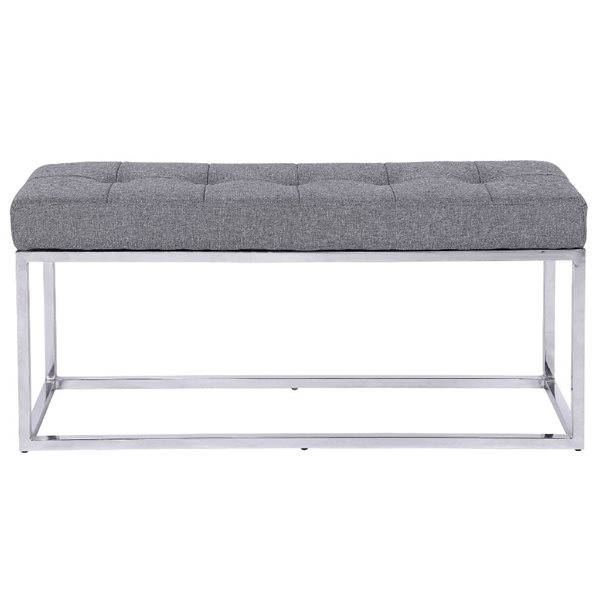 Image of Plata Import | Cisne Grey Fabric Upholstered Bench With Chrome Frame | Rona