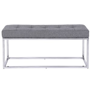 Plata Import Cisne Grey Fabric Upholstered Bench with Chrome Frame