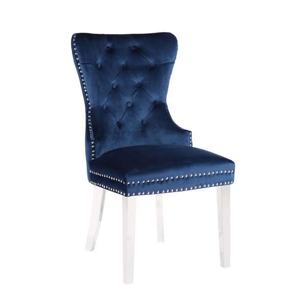 Plata Import Boyel Blue Velvet Dining Chair - Stainless Steel Legs | RONA