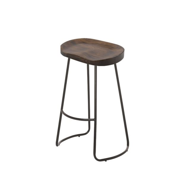 Plata Import Banjul Stool with Black Metal Base & Solid Wood Seat (Set of 2)