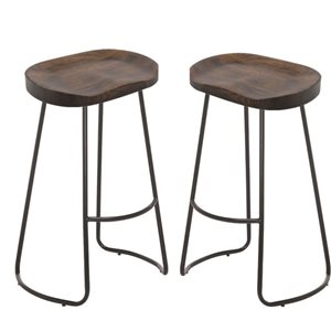 Plata Import Banjul Stool with Black Metal Base & Solid Wood Seat (Set of 2)