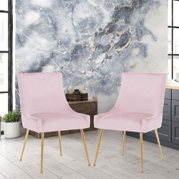 Plata Import Haye Pink Velvet Dining Chair Gold Legs Set of 2 RONA