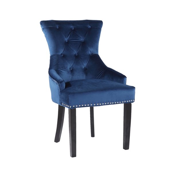 Plata Import Isabella Blue Velvet Dining Chair with Wood Legs | RONA