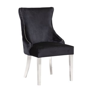 Plata Import Stonefort Black Dining Chair - Stainless Steel Legs -Set of 2