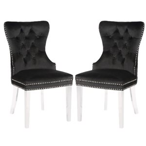 Plata Import Boyel Black Velvet Dining Chair - Stainless Steel Legs -Set of 2