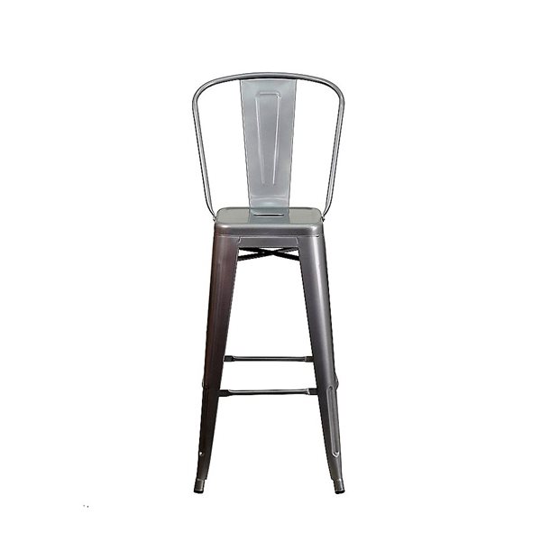 Plata Import Tolix High Back Barstool in Gunmetal (Set of 2)