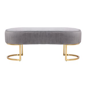 Plata Import Orchid Grey Velvet Upholstered Bench with Gold Metal Frame