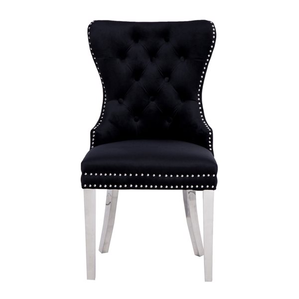 Plata Import Boyel Black Velvet Dining Chair - Stainless Steel Legs