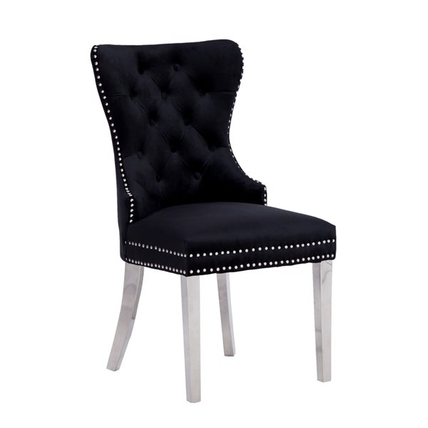 Plata Import Boyel Black Velvet Dining Chair - Stainless Steel Legs