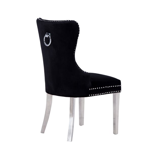 Plata Import Boyel Black Velvet Dining Chair - Stainless Steel Legs