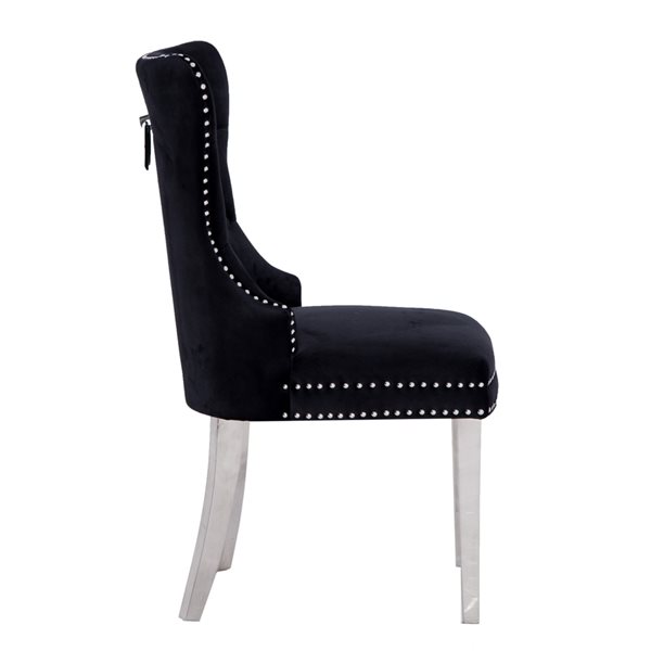 Plata Import Boyel Black Velvet Dining Chair - Stainless Steel Legs