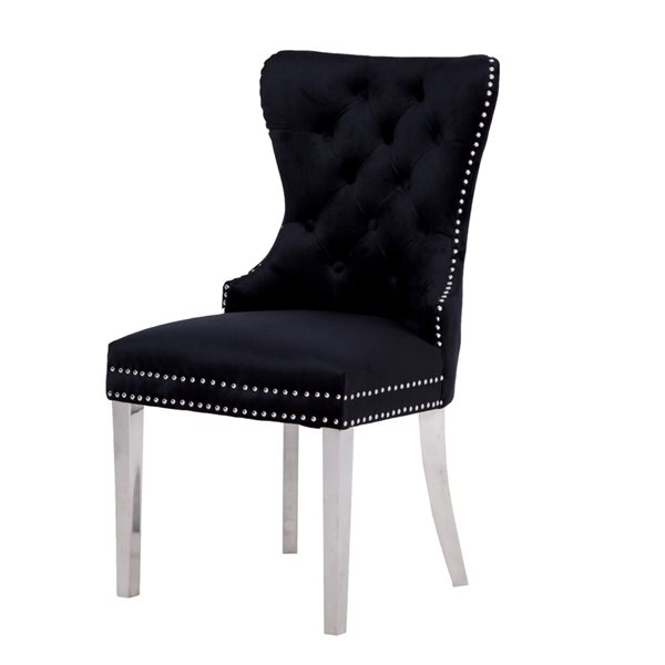 Plata Import Boyel Black Velvet Dining Chair - Stainless Steel Legs | RONA