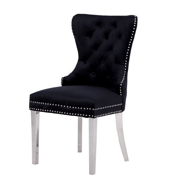 Plata Import Boyel Black Velvet Dining Chair - Stainless Steel Legs