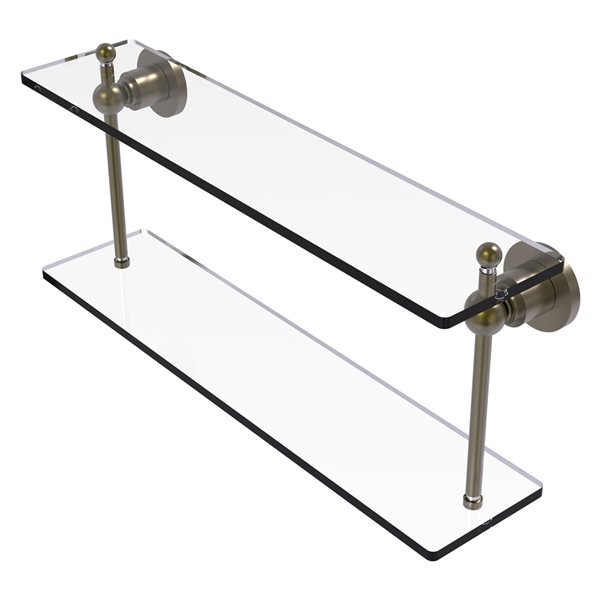 Allied Brass Astor Place 2-Tier Antique Brass Finish Glass Wall Mount Bathroom Shelf
