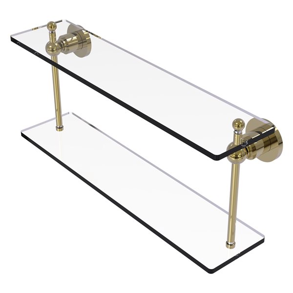 Allied Brass Astor Place 2-Tier Glass Wall Mount Bathroom Shelf with Unlacquered Brass Finish