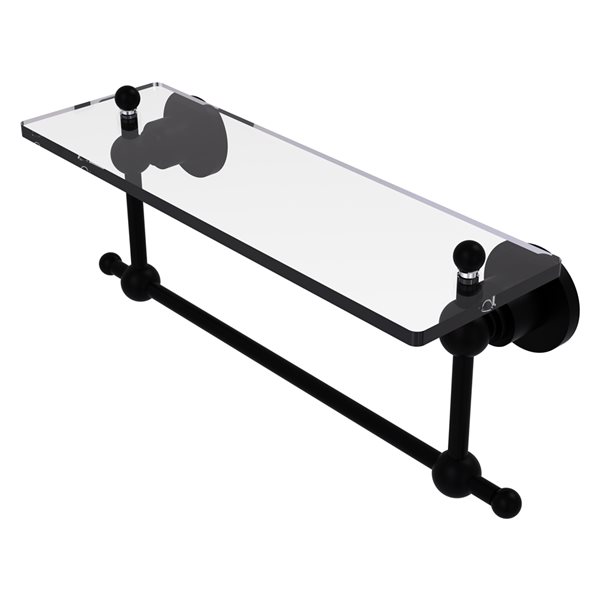 Allied Brass Astor Place Matte Black Finish 1-Tier Glass Wall Mount Bathroom Shelf