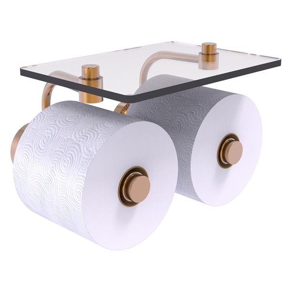 Allied Brass Dottingham Brushed Bronze Wall Mount Double Post Toilet Paper Holder with Glass Shelf