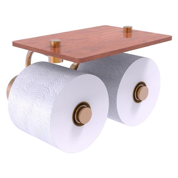 Allied Brass Dottingham Brushed Bronze Wall Mount Double Post Toilet Paper Holder with Wood Shelf