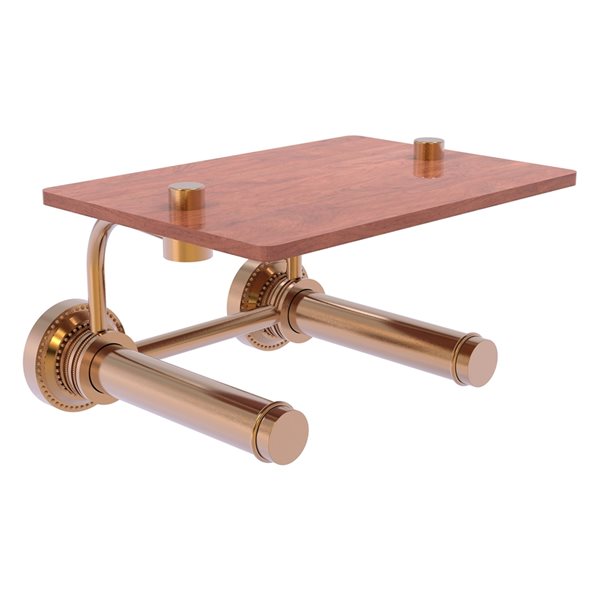 Allied Brass Dottingham Brushed Bronze Wall Mount Double Post Toilet Paper Holder with Wood Shelf
