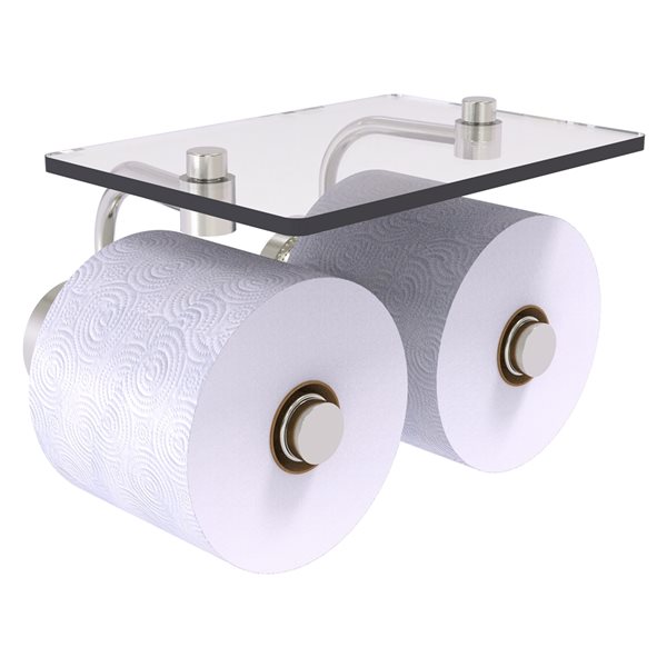 Allied Brass Dottingham Satin Nickel Wall Mount Double Post Toilet Paper Holder with Glass Shelf