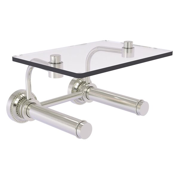 Allied Brass Dottingham Satin Nickel Wall Mount Double Post Toilet Paper Holder with Glass Shelf