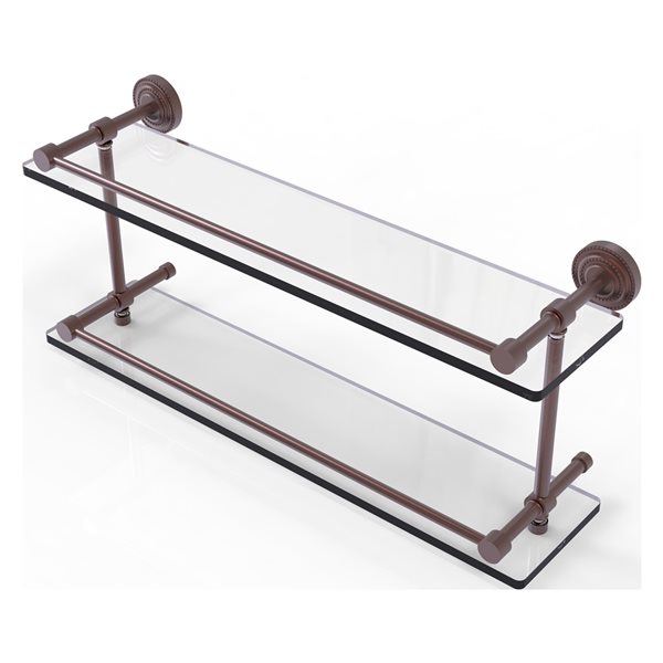 Allied Brass Dottingham Antique Copper 22-in 2-Tier Glass Wall Mount Bathroom Shelf