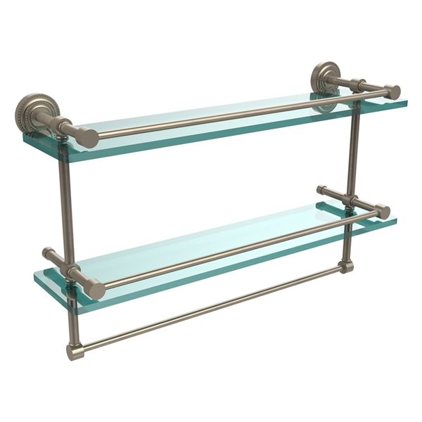 Allied Brass Dottingham Antique Pewter 22-in Glass Wall Mount 2-Tier Bathroom Shelf