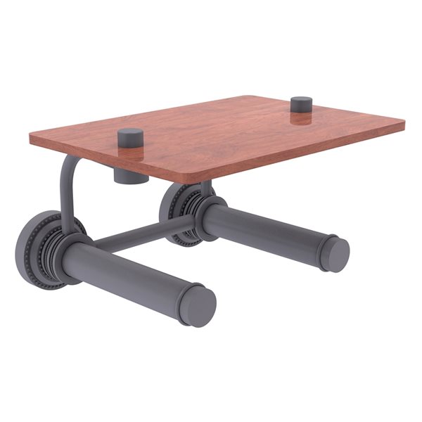 Allied Brass Dottingham Matte Grey Wall Mount Double Post Toilet Paper Holder with Wood Shelf