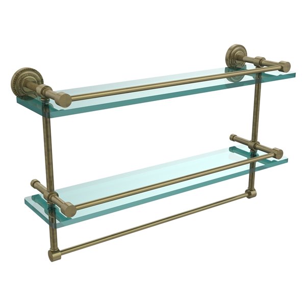 Allied Brass Dottingham Antique Brass 1-Tier Glass Wall Mount Shelf with Gallery  Rail