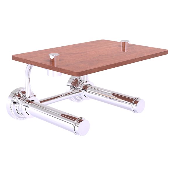 Allied Brass Dottingham Polished Chrome Wall Mount Double Post Toilet Paper Holder with Wood Shelf